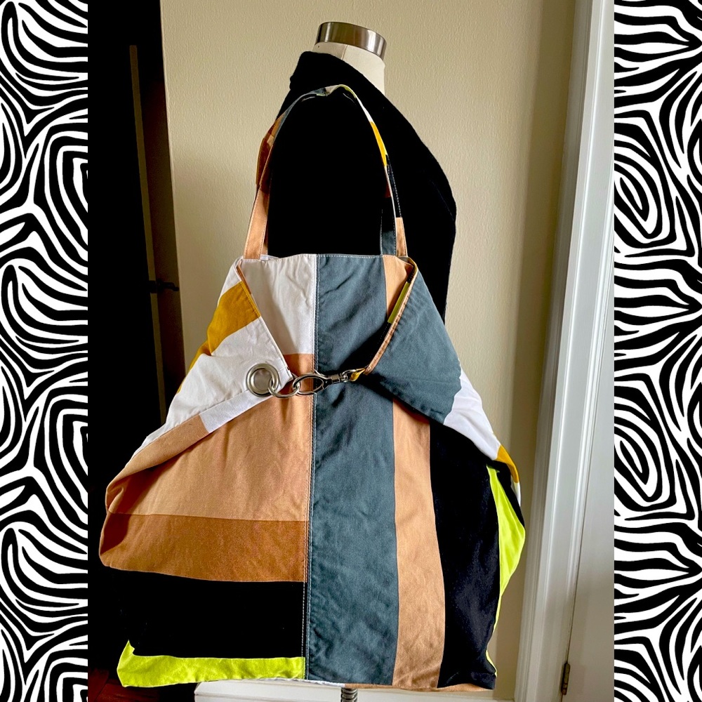 Vintage Modernism Geometric Print Large Canvas Tote